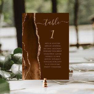 Mocha Gold Agate Brown Wedding Table Number
