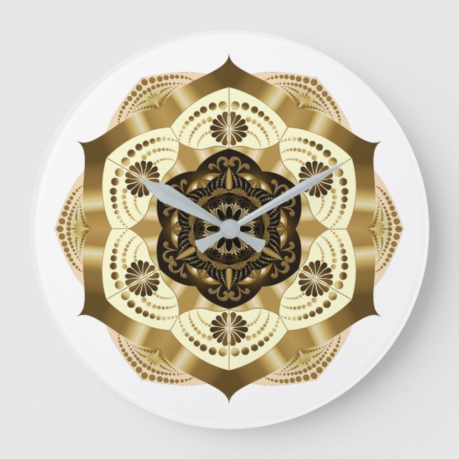Mocha Gold Mandala Large Clock (Front)