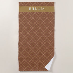 Mocha Gold Quatrefoil Personalized Beach Towel
