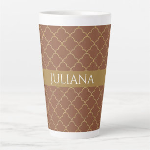 Mocha Gold Quatrefoil Personalized  Latte Mug