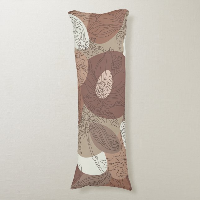  Mocha Hibiscus Botanical Harmony Body Pillow (Front Vertical)