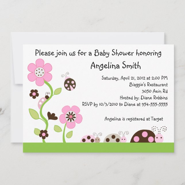 Mocha Ladybug Girl Baby Shower Invitation (Front)