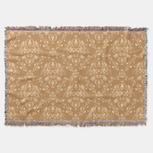 Mocha Latte Brown Damask Throw Blanket