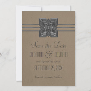 Mocha Medallion Border Save the Date Invite