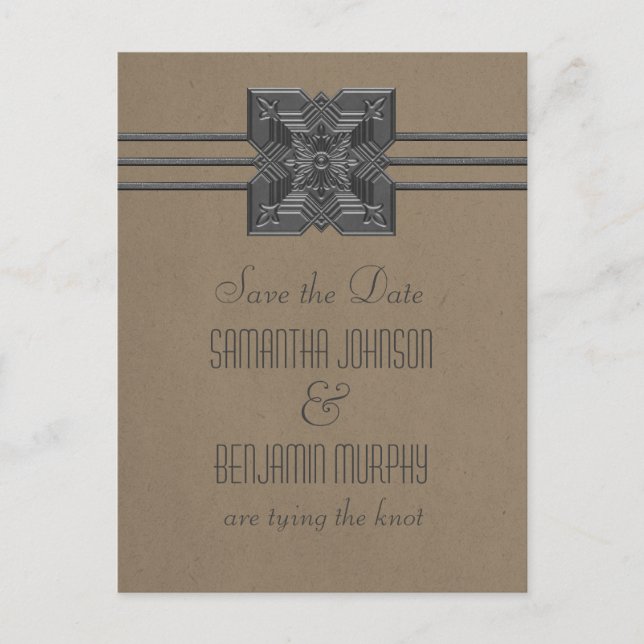 Mocha Medallion Border Save the Date Postcard (Front)