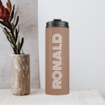 Mocha Modern Typography Personalized Name Thermal Tumbler<br><div class="desc">Keep hot beverages hot and cold beverages cold with this trendy,  insulated thermal tumbler that is a trendy mocha colour along with name printed in white,  modern  typography. Edit your thermal tumbler and replace name with desired name. Perfect for a birthday gift,  wedding groomsman gift,  etc.</div>