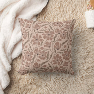 Mocha Mousse Abstract Flower Pattern Throw Pillow