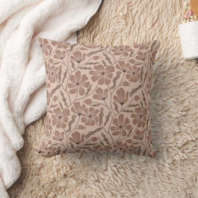 Mocha Mousse Abstract Flower Pattern Throw Pillow (Blanket)