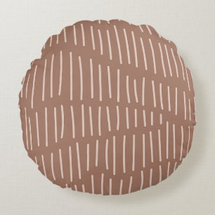 Mocha Mousse Abstract Hand-Drawn Doodle Line (4) Round Pillow