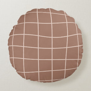 Mocha Mousse Abstract Hand-Drawn Doodle Line (6) Round Pillow