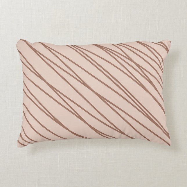 Mocha Mousse Abstract Hand-Drawn Doodle Line Accent Pillow (Front)