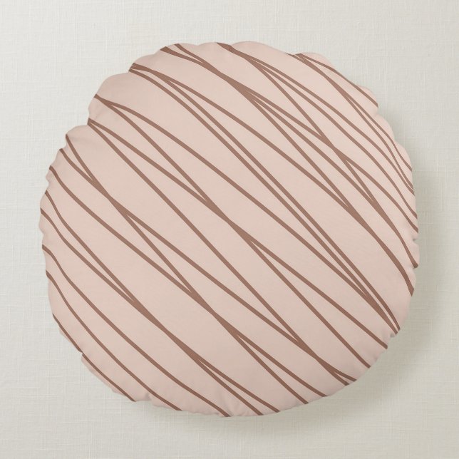 Mocha Mousse Abstract Hand-Drawn Doodle Line Round Pillow (Front)
