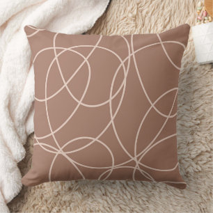 Mocha Mousse Abstract Hand-Drawn Doodles (1) Throw Pillow