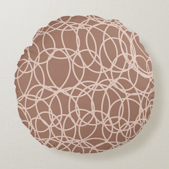 Mocha Mousse Abstract Hand-Drawn Doodles (2) Round Pillow (Front)