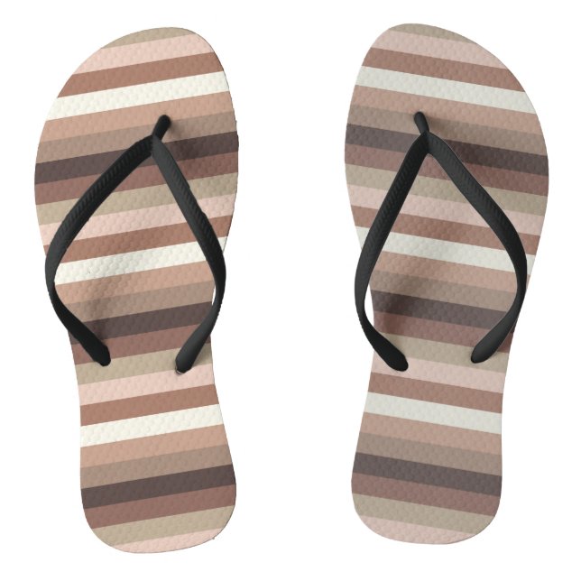Mocha Mousse and Accents Horizontal Stripe Pattern Flip Flops (Footbed)