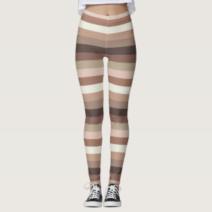 Mocha Mousse and Accents Horizontal Stripe Pattern Leggings
