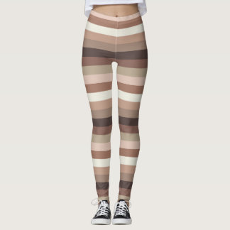 Mocha Mousse and Accents Horizontal Stripe Pattern Leggings