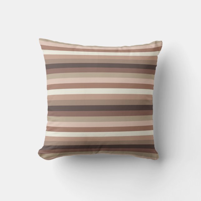 Mocha Mousse and Accents Horizontal Stripe Pattern Throw Pillow (Front)