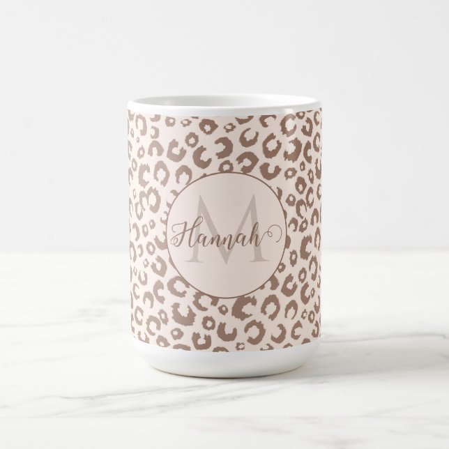 Mocha Mousse and Cream Tan Leopard Pattern Coffee Mug (Center)