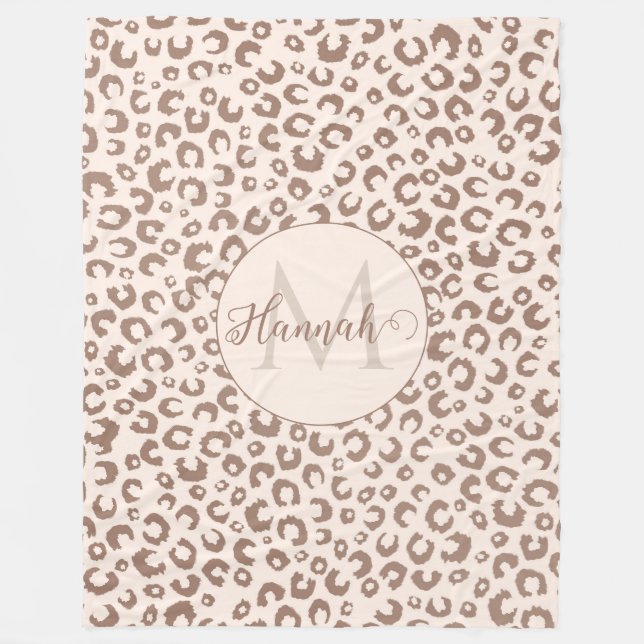 Mocha Mousse and Cream Tan Leopard Pattern Fleece Blanket (Front)