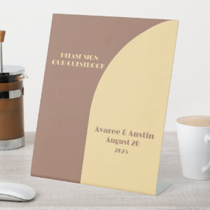 Mocha Mousse and Creamy Yellow Wedding Pedestal Sign