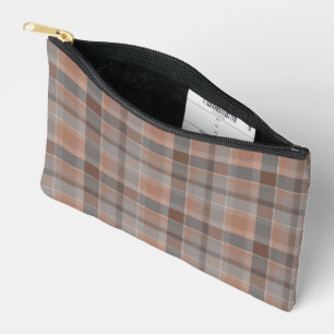 Mocha mousse and grey chequered accessory pouch