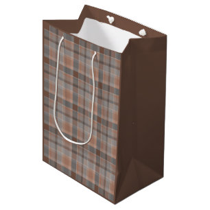 Mocha mousse and grey chequered medium gift bag