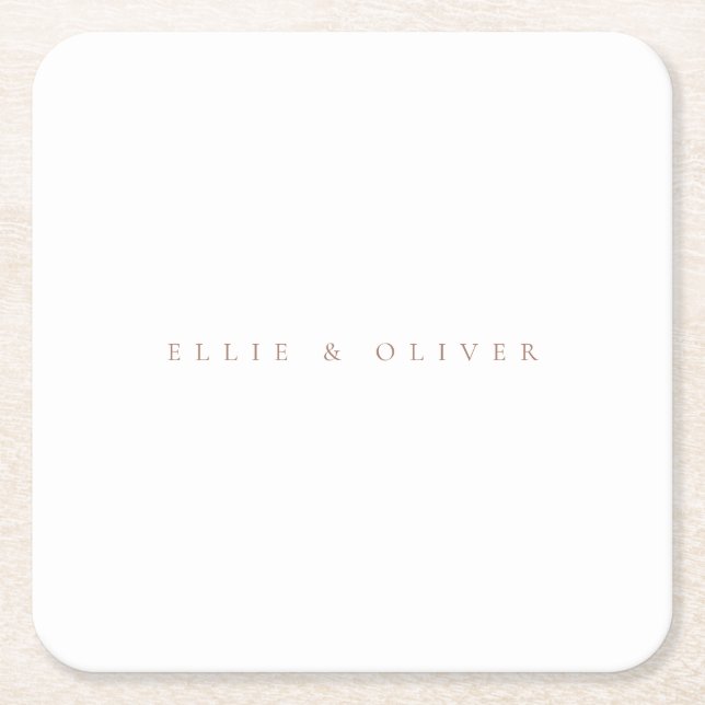 Mocha Mousse Boho Wedding Modern Square Paper Coaster (Front)