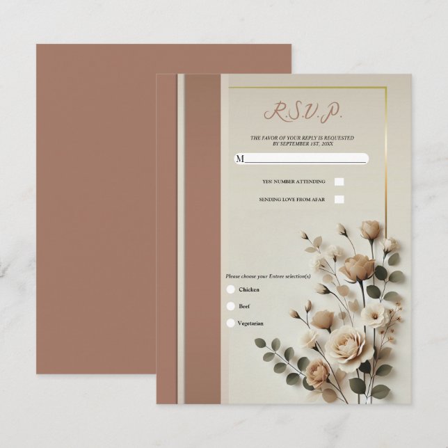 Mocha Mousse & Bone White Neutral Floral RSVP Invitation (Front/Back)