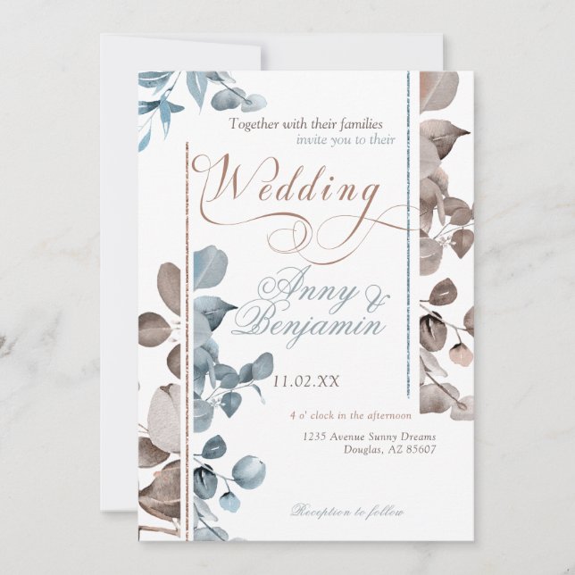 Mocha Mousse Botanical 02 Invitation (Front)