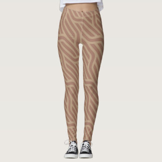 Mocha Mousse Brown Buffed Beige Wavy Line Pattern Leggings