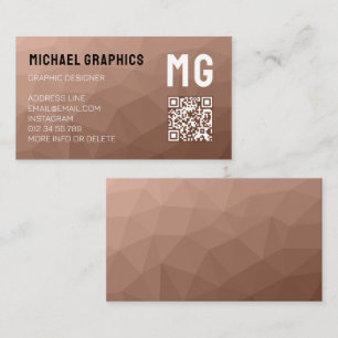 Mocha Mousse Brown geometric mesh QR code Monogram Business Card