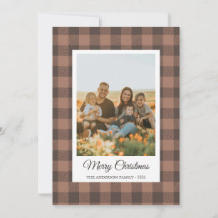 Mocha mousse buffalo plaid photo Holiday Card