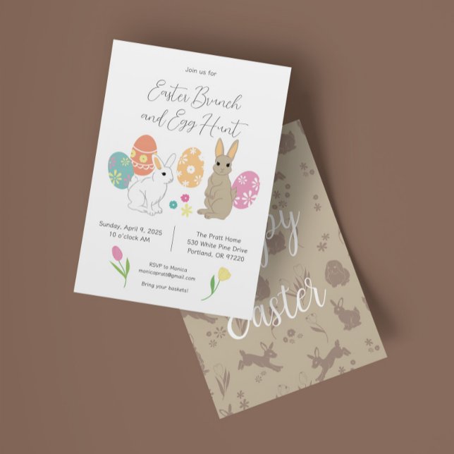 Mocha mousse Bunnies Easter bruch and egg hunt Invitation (Creator Uploaded)
