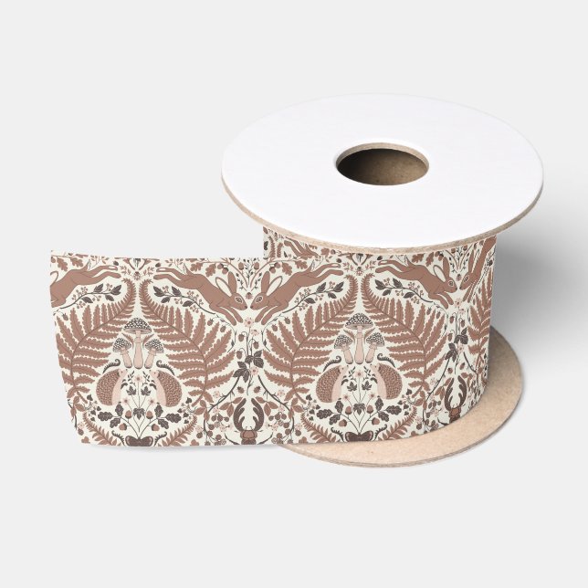 Mocha mousse forest/Woodland animals and plants Satin Ribbon (Spool)
