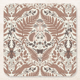 Mocha mousse forest/Woodland animals and plants Square Paper Coaster