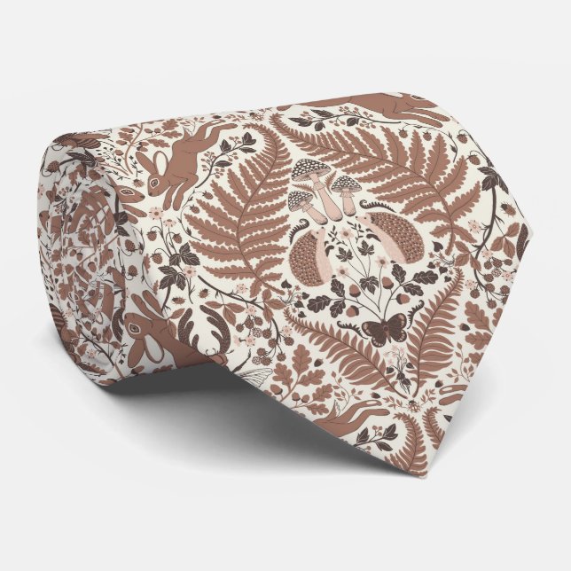 Mocha mousse forest/Woodland animals and plants Tie (Rolled)