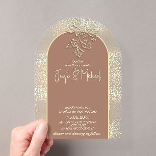 Mocha mousse Gentle romantic gold confetti floral Acrylic Invitations