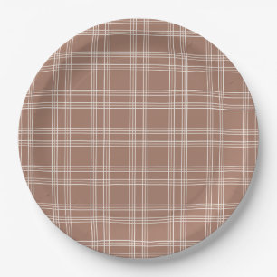 Mocha Mousse Gingham Paper Plate