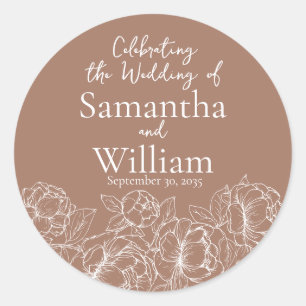Mocha Mousse Minimalist Modern Boho Floral Wedding Classic Round Sticker