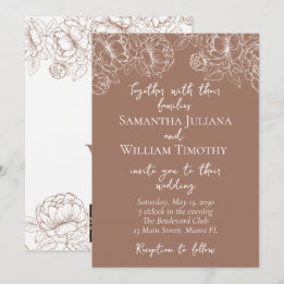 Mocha Mousse Modern Boho Floral Minimalist Wedding Invitation