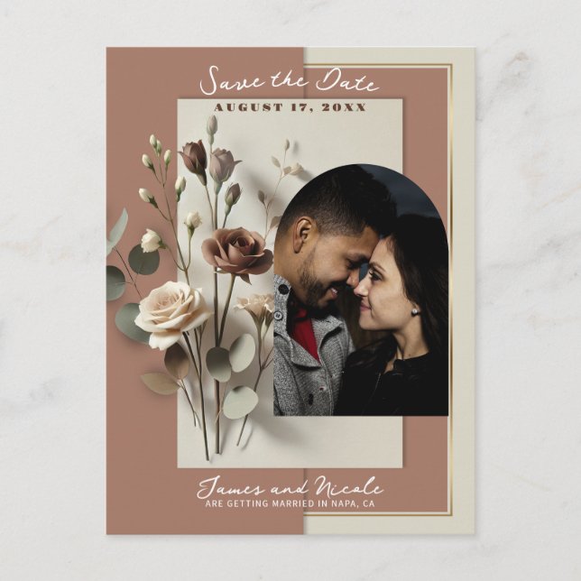 Mocha Mousse Modern Botanical Floral Save The Date Announcement Postcard (Front)