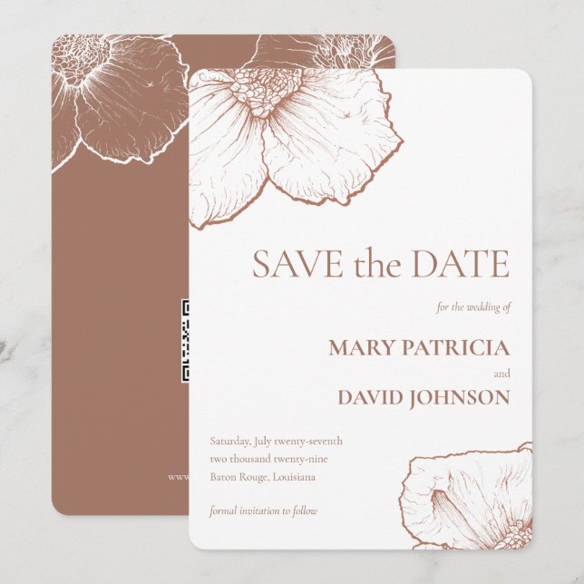 Mocha Mousse Modern Minimalist Floral Wedding 🌿💍 Save The Date (Front/Back)