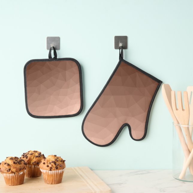 Mocha Mousse ombre gradient geometric mesh pattern Oven Mitt & Pot Holder Set (Insitu(Hanging))