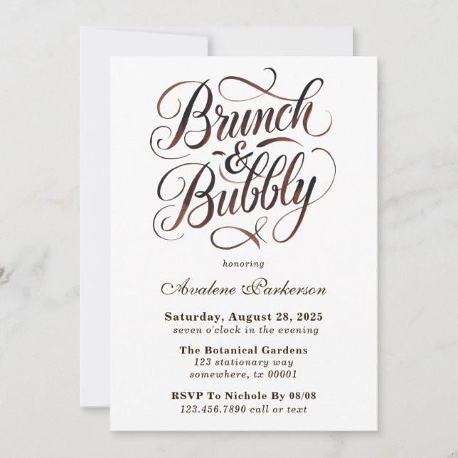 Mocha Mousse Paint Calligraphy Brunch & Bubbly Invitation (Front)