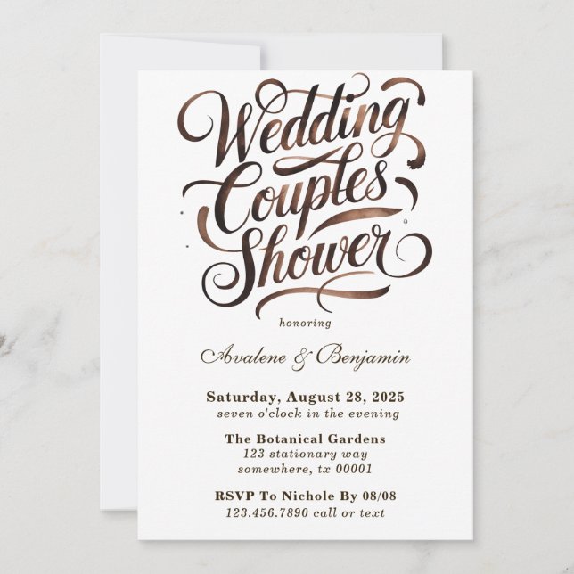 Mocha Mousse Paint Writing Wedding Couples Shower Invitation (Front)