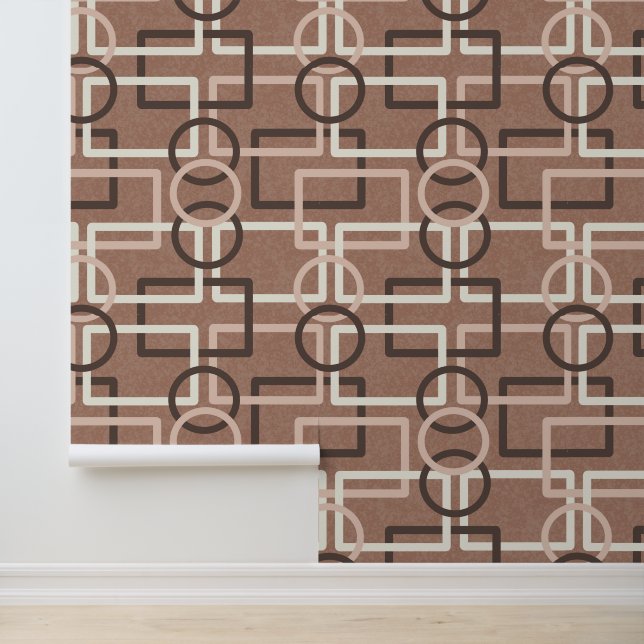 Mocha Mousse Retro Geometric Squares Circles Wallpaper (Application)