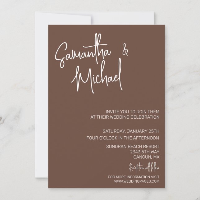 Mocha Mousse Trendy Simple Minimalistic Wedding  Invitation (Front)