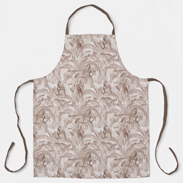  Mocha Mousse Tropical Birds and Palm Leaves Apron (Front)