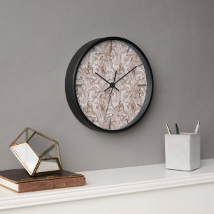  Mocha Mousse Tropical Birds and Palm Leaves Clock